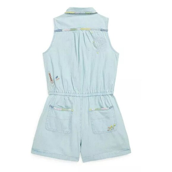 Polo Ralph Lauren Girls Embroidered Cotton Chambray Romper sz 14 - Picture 3 of 14